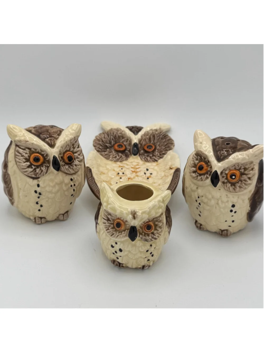 Vintage Enesco Made in Japan Owl Kitchen Set |Owl Salt and Pepper Shakers, Tooth